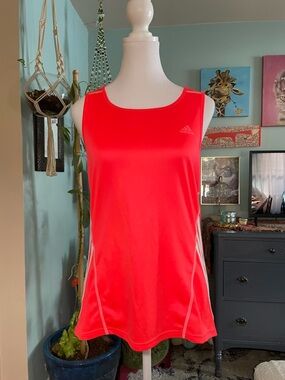 adidas Neon Coral Scoop Neck Athletic Tank